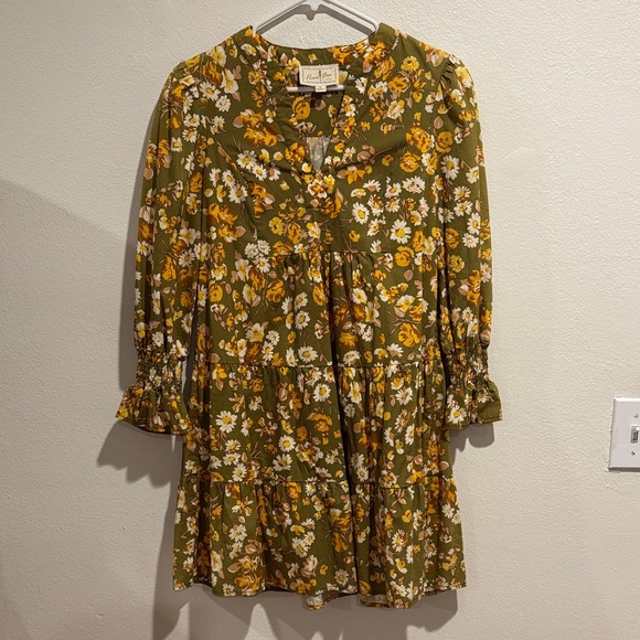 Flora Bea Nyc Dresses & Skirts - Flora Bea Olive Floral Tier Mini Dress
